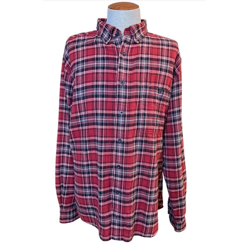 Woolrich Flannel Mens 2XL Ruby Red Plaid Long Sleeve Button Down Shirt